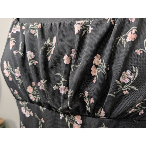 Y2K Coquette Ditsy Floral Babydoll Mini Dress Black L Feminine fairycore - Picture 4 of 12